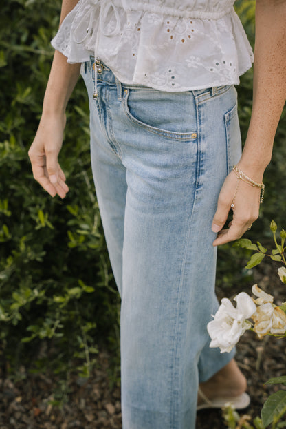 The Malibu Wide Denim Cropped  |  Pebble