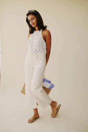 The Malibu Wide Denim Cropped  | White Sand